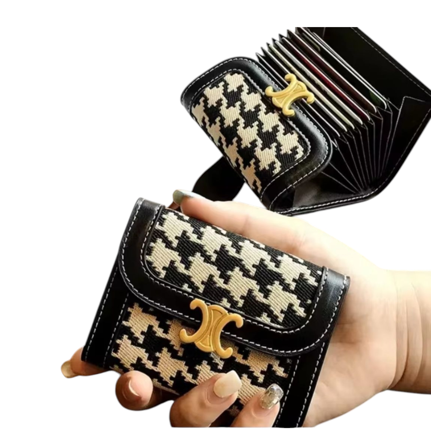 Picture of Korean Style Women’s Short Wallet & Clutch | Elegant PU Leather Check Pattern Card Holder | Fashionable Compact Coin Purse for Girls