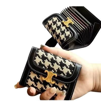 Picture of Korean Style Women’s Short Wallet & Clutch | Elegant PU Leather Check Pattern Card Holder | Fashionable Compact Coin Purse for Girls