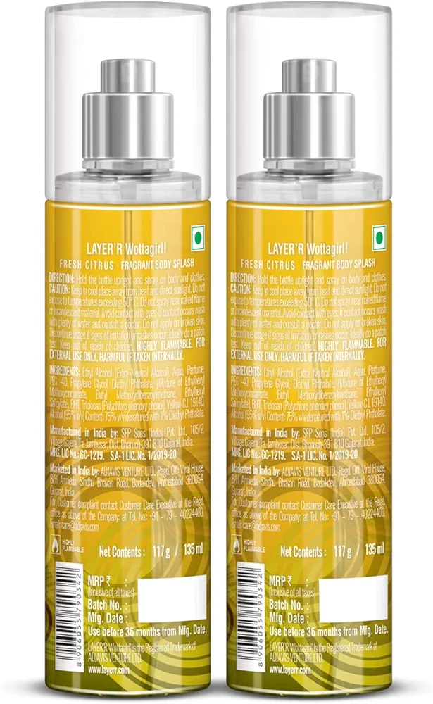 Picture of ইন্টারন্যাশনাল ইন্ডিয়ান প্রোডাক্ট layerr wottagirl ফ্রেশ সাইট্রাস সুগন্ধী বডি স্প্ল্যাশ 135ml