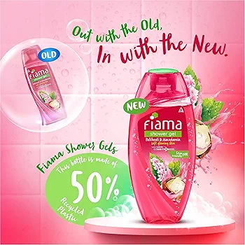 Picture of Indian product Fiama shower gel Patchouli & Macadamia Soft & Glowing Skin With skin conditioners 250 Ml