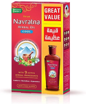 Picture of International UAE product Hair Care Navratna Herbal Cool Hair oil with 9 active Herbal Ingredients Used For male /female.. 300Ml, Buy Get 1..100 Ml.. (Total.. 400 Ml)