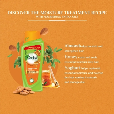 Picture of International UAE Product Vatika Almond & Honey With Moisture Treatment For Dry & Frizzy Hair Shampoo Used For Male /Female-700Ml
