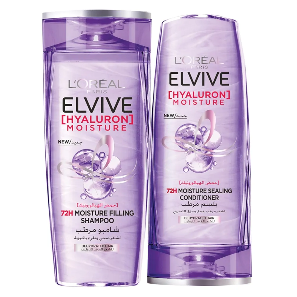 Picture of International Egypt Product L'OREAL PARIS Elvive Hyaluron Moisture Shampoo For 400ML+ Conditioner 360ML For Frizzy & Dehydrated Hair Used For Male /Female -400+360ml