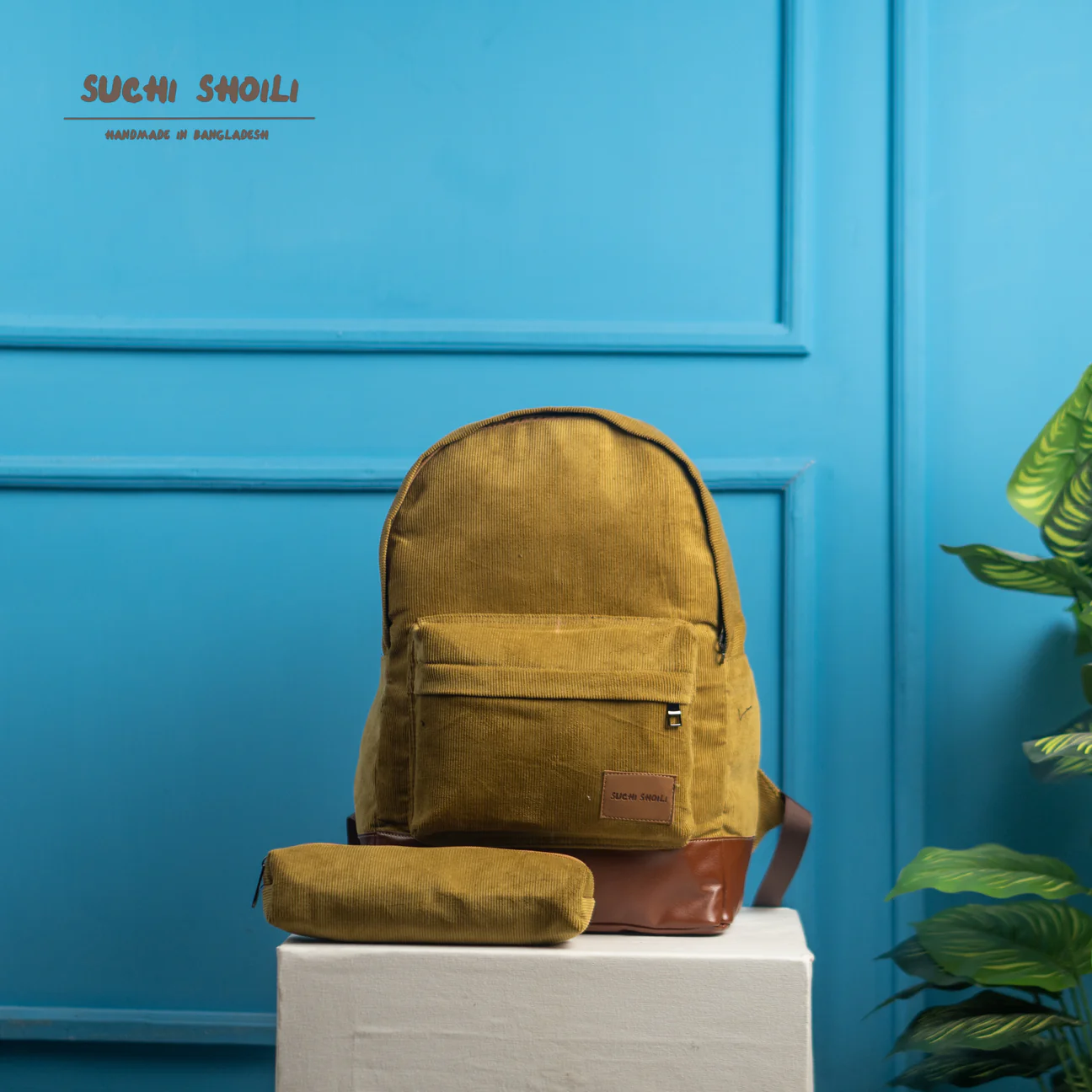 Picture of Lite Yellow Corduroy Fabric Core Color Backpack