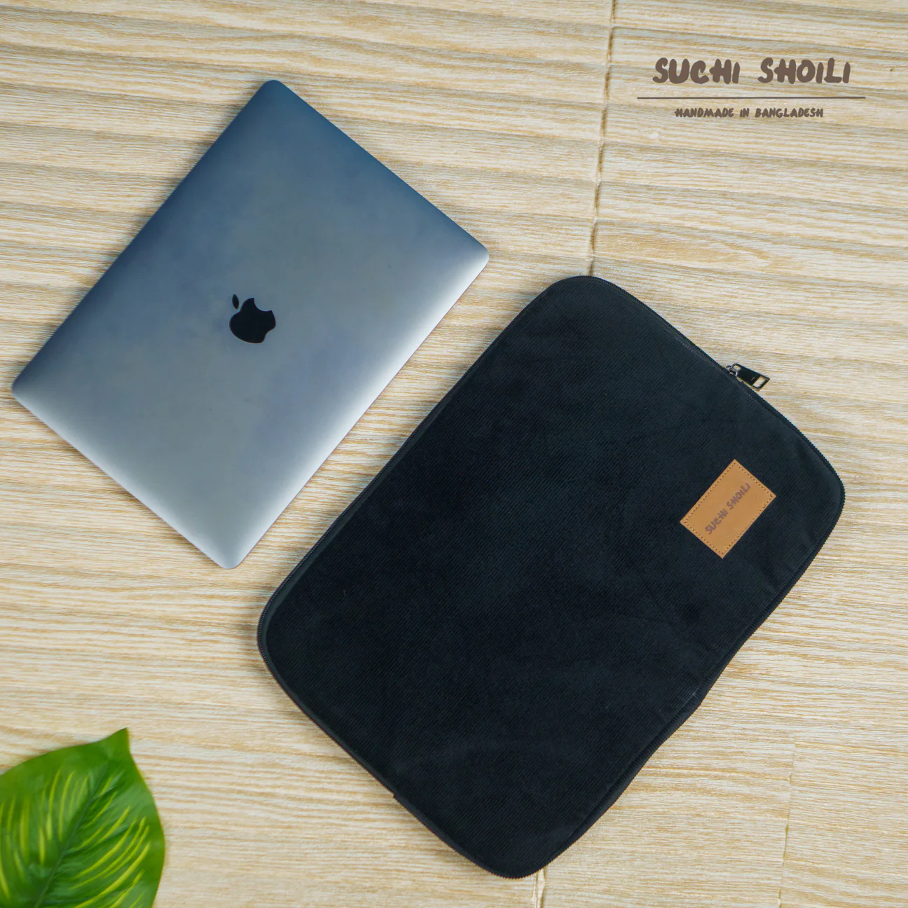 Picture of Black Corduroy Fabric Laptop Sleeve