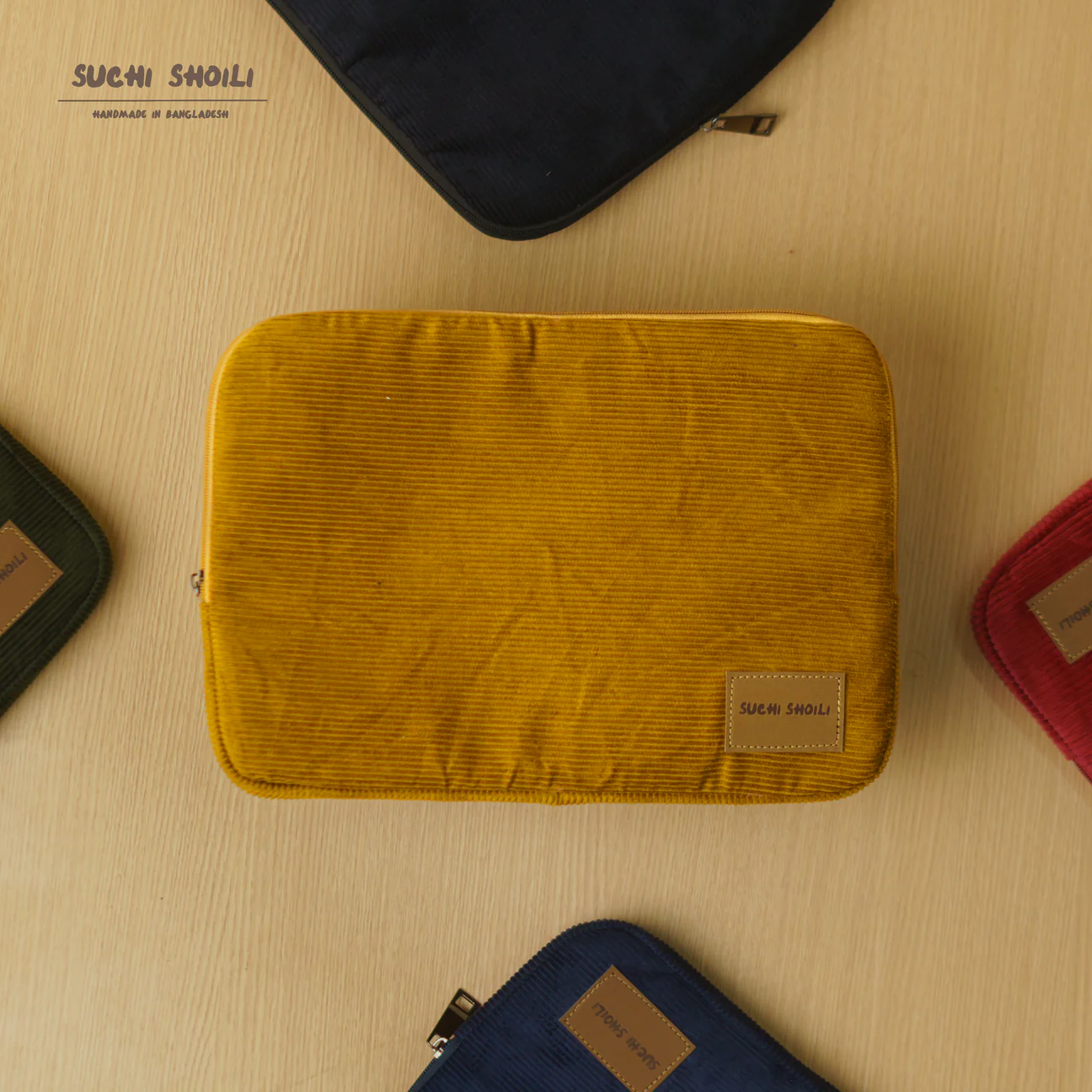 Picture of Yellow Corduroy Fabric Laptop Sleeve