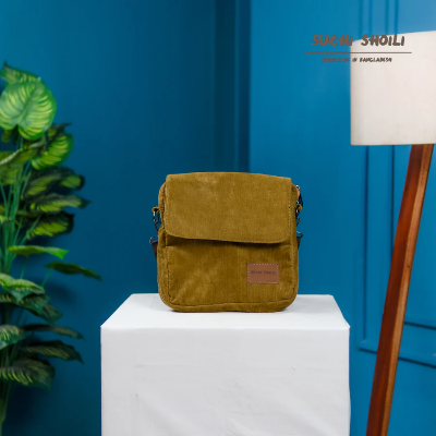 Picture of Lite Yellow Corduroy Fabric Grid Cross Bag