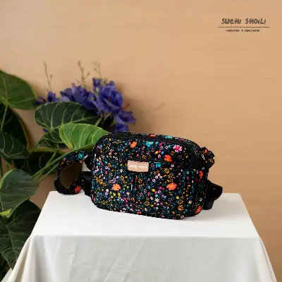 Picture of Multi Daisy Corduroy Fabric Rupa Double Chamber Crossbody Bag