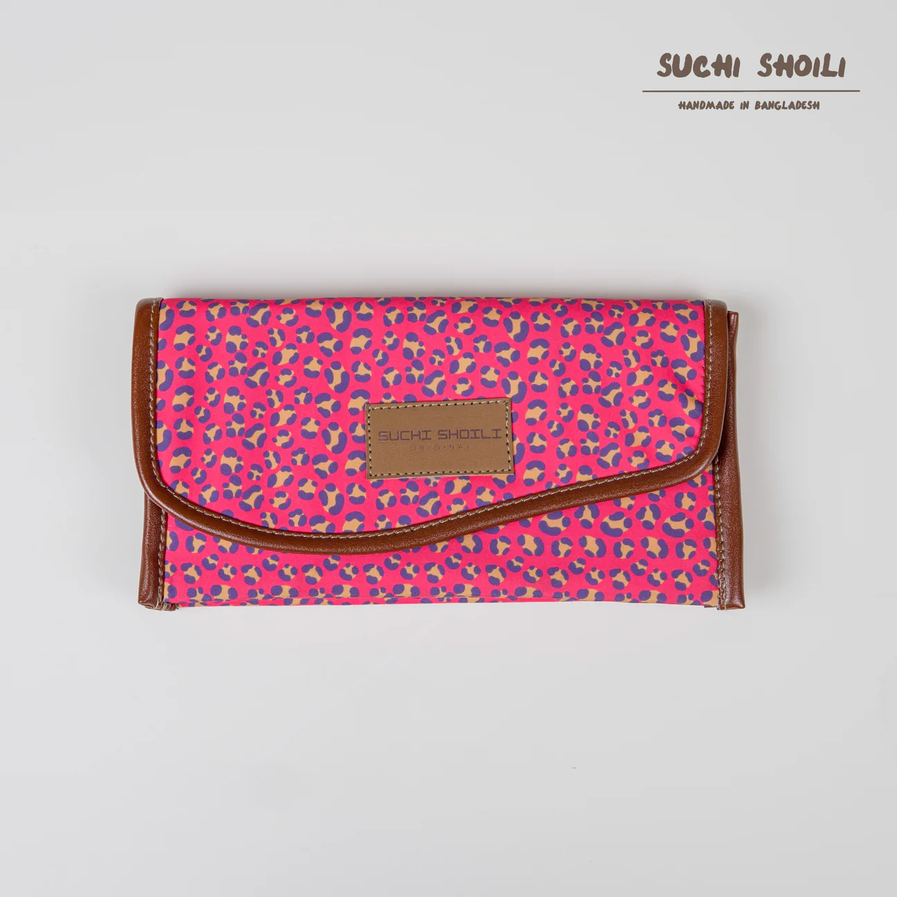 Picture of Pink Purple Leopard Nokshi Triple Chamber Money Purse