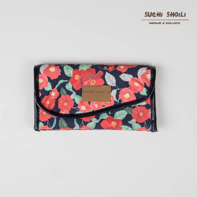 Picture of Floral Midnight Nokshi Triple Chamber Money Purse