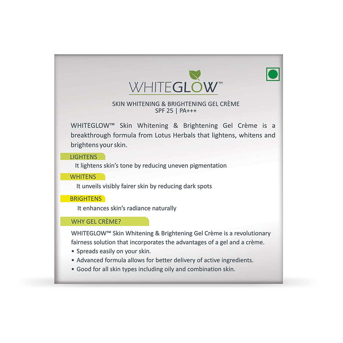 Picture of International Indian Product   Herbals Whiteglow Gel Cream Spf 25 (60gm)