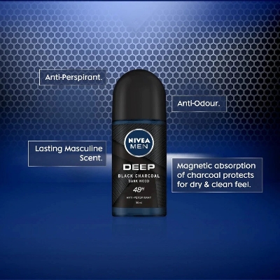Picture of International Germany product Deodorant Roll on NIVEA MEN Deep Black Carbon Impact used for male - 50 ml