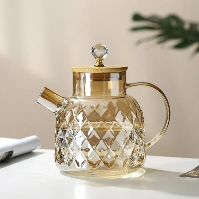 Picture of 1800 ml Glass Water Pitcher with Lid, Glass Water Kettle, Stovetop & Microwave Safe Glass Borosilicate Teapot, Glass Teapot, for Tea Coffee.
