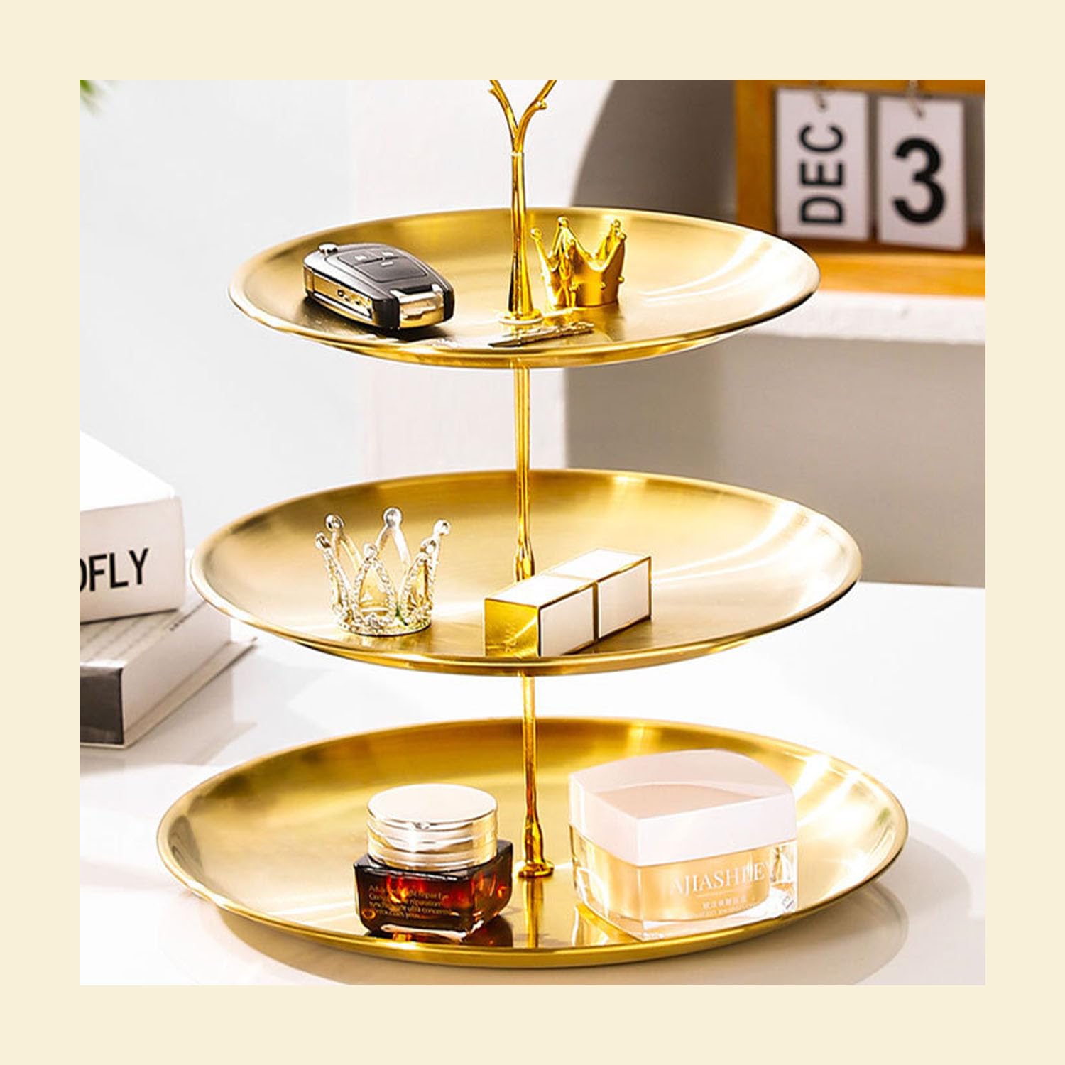 Picture of Cake Stand Stainless Steel Tiered Cupcake Stand 3 Tier Tray Platters Dessert Holder for Party