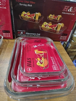 Picture of H&S Glassware Ltd. 3-piece Crystal Clear Glass Serving Dish Set