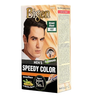 Picture of International Thailand product Bigen Bigen Men's Speedy Hair   Brown Black colour natural black shade no 102 used for male - 40 GM+ 40 GM