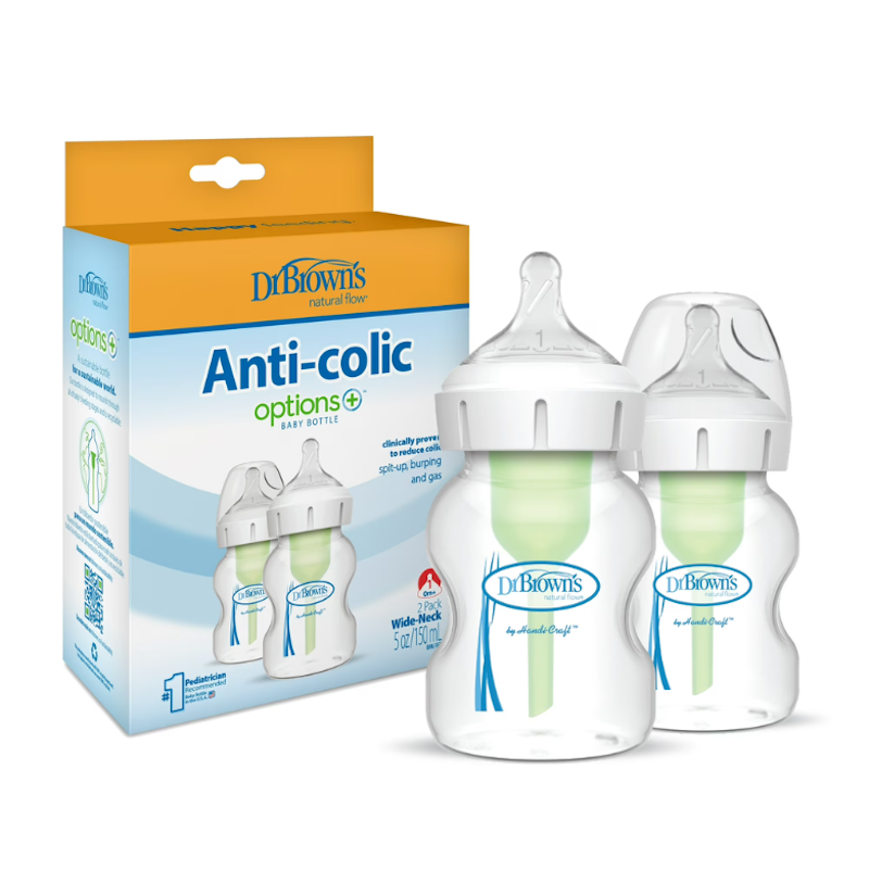 Picture of Brown's Natural Flow Anti-Colic Options+ Wide-Neck Baby Bottles 5 oz/150 mL,with Level 1 Slow Flow