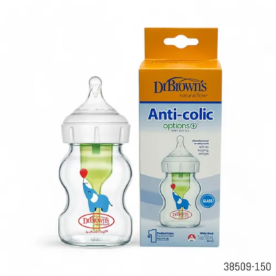 Picture of Brown's Options+ Wide Neck Glass Feeding Bottle with Anti Colic Vent 0m+ 5oz / 150ml BPA Free