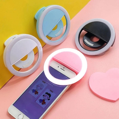 Picture of Rechargeable Selfie Ring Light Mobile Phone Selfie Light Clip-on Fill Light Selfie Ring LED Lamp Rotating Universal Selfie Light