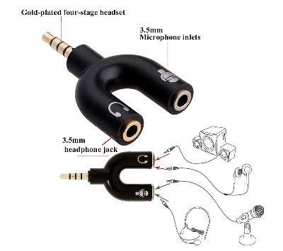 Picture of Y Splitter - 3.5mm Audio Jack to Headphone & Microphone 2 Way U Splitter Converter Adaptor - Multicolor