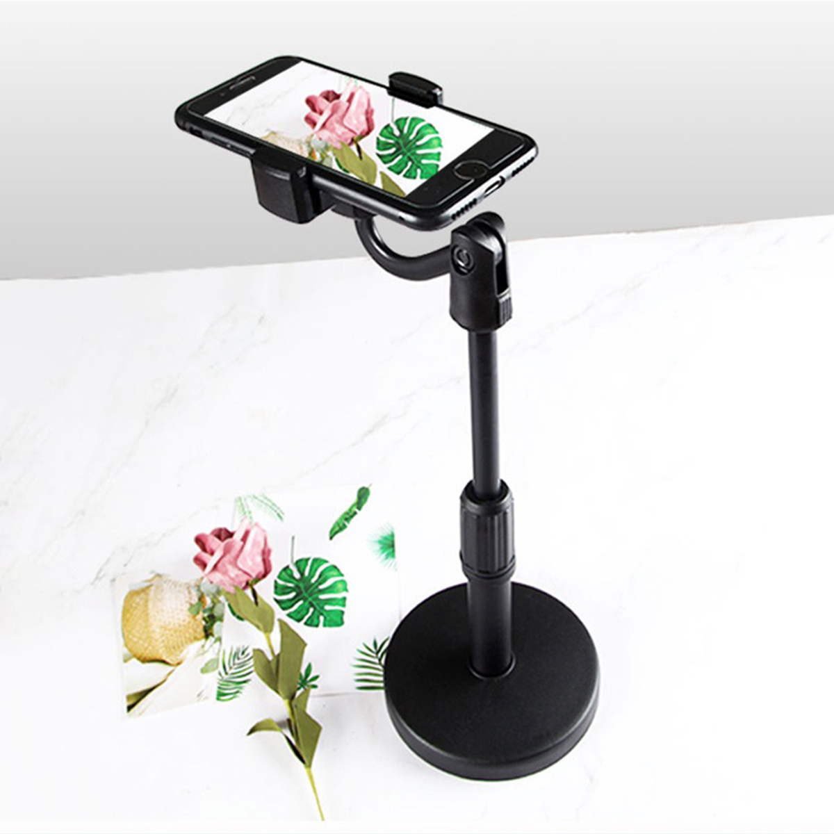 Picture of L7 Desktop Mobile Phone Holder Height Adjustable Stand & 360° Rotatable for Live Streaming Shoot YouTube TikTok Video Round Base Smartphone - Mobile Stand