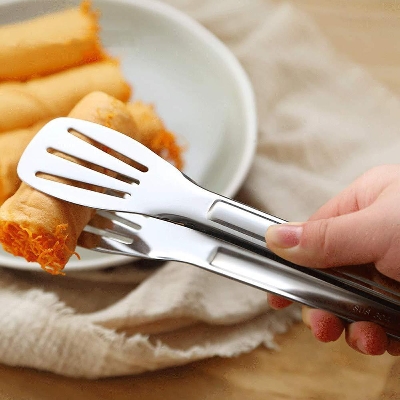 Picture of 25cm Stainless Steel Food Serving Tong – Multi-Purpose Kitchen Tong, Roti Chimta & Food Turner Tool - Precision and Style Combined: Stainless Steel Cooking Tong Clip Clamp - The Ultimate Accessory for Salad Serving and BBQ Mastery