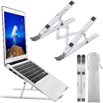 Picture of Aluminum Alloy Laptop Holder Stand Adjustable Foldable Portable 10" to 17.5" 6 Angles Travel Laptop Stand for Notebook Computer Bracket Lifting Cooling Holder Non-slip - Laptop Stand - Mac book Stand