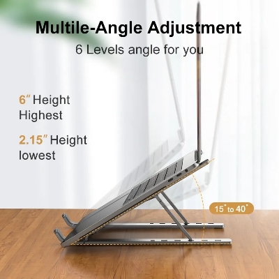 Picture of Aluminum Alloy Laptop Holder Stand Adjustable Foldable Portable 10" to 17.5" 6 Angles Travel Laptop Stand for Notebook Computer Bracket Lifting Cooling Holder Non-slip - Laptop Stand - Mac book Stand