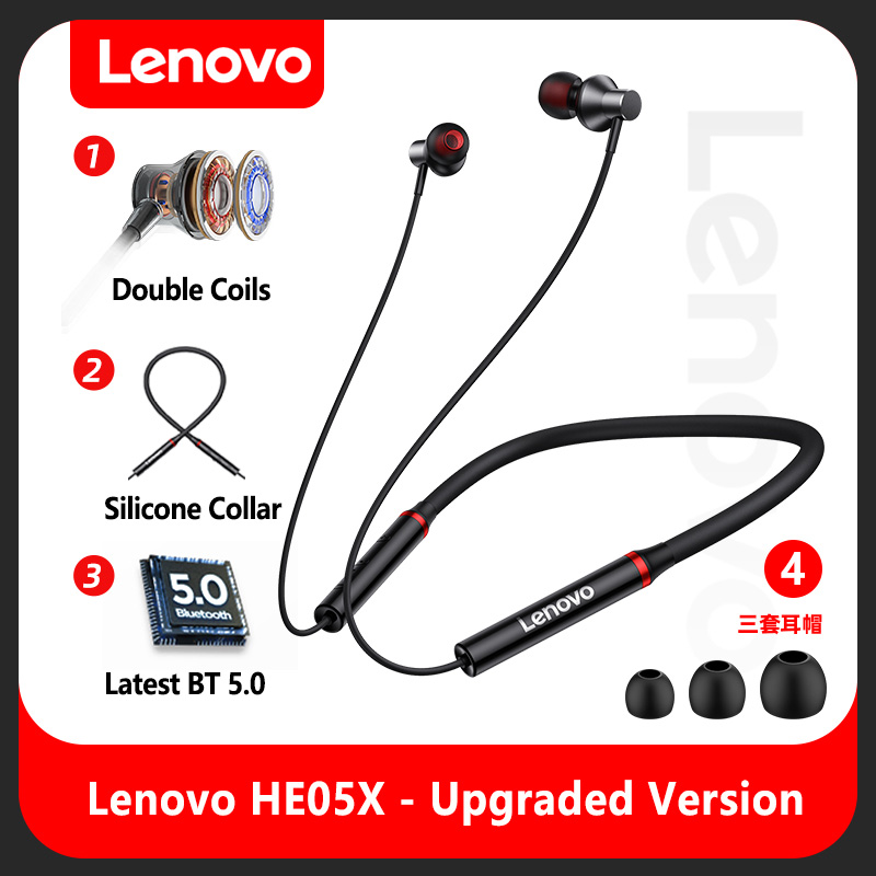 Picture of Lenovo HE05X (Black Box Official) Bluetooth 5.0 IPX5 Waterproof Neckband Wireless Earphone