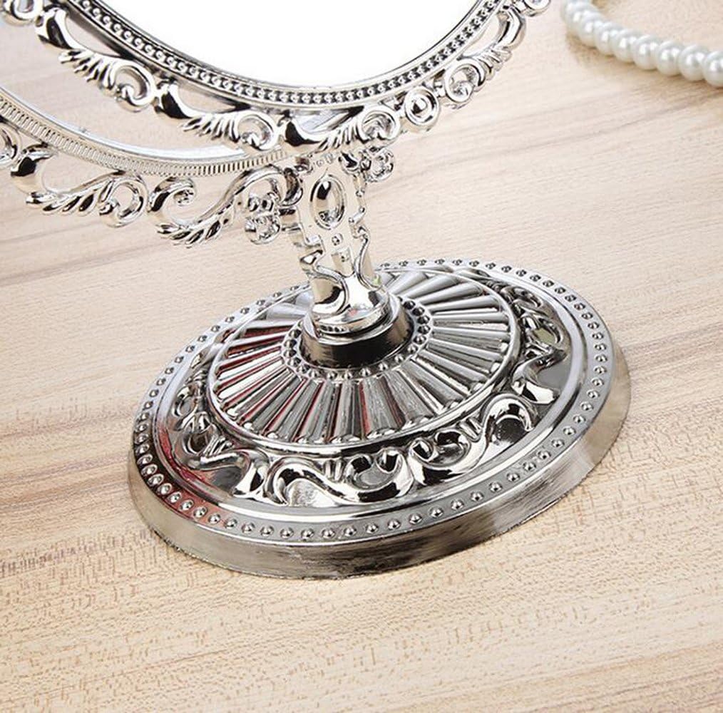 Picture of Makeup Mirror Desktop Double Sided Portable Rotating Oval Shape Cosmetic Mirror Plastic Imitation of Metal Dresser Mirrors Tool - Princess Mirror (Golden and Silver)