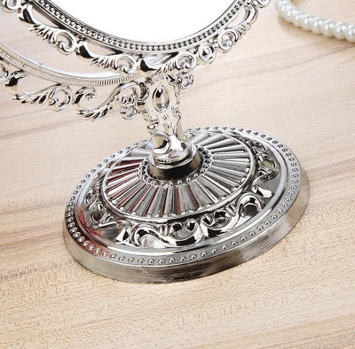 Picture of Makeup Mirror Desktop Double Sided Portable Rotating Oval Shape Cosmetic Mirror Plastic Imitation of Metal Dresser Mirrors Tool - Princess Mirror (Golden and Silver)