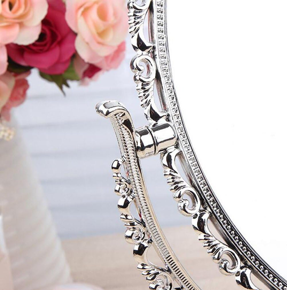 Picture of Makeup Mirror Desktop Double Sided Portable Rotating Oval Shape Cosmetic Mirror Plastic Imitation of Metal Dresser Mirrors Tool - Princess Mirror (Golden and Silver)