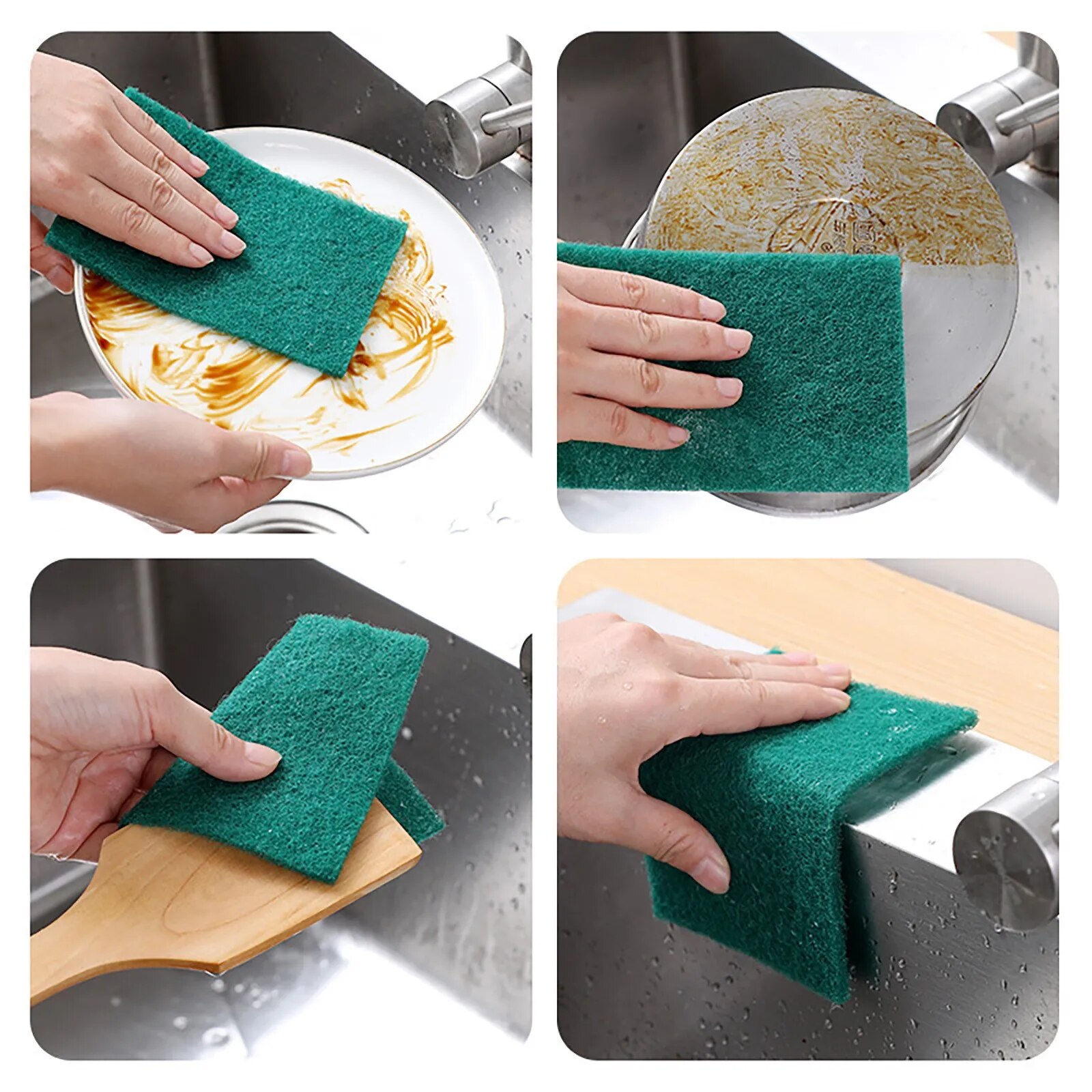 Picture of (Pack of 10pcs) Modern Bright Dish Washing Pad Green Scouring Pad Dish Cleaning Scrubber Scouring Pads for Dishes Kitchen Scrubbers & Metal Grills - Majuni