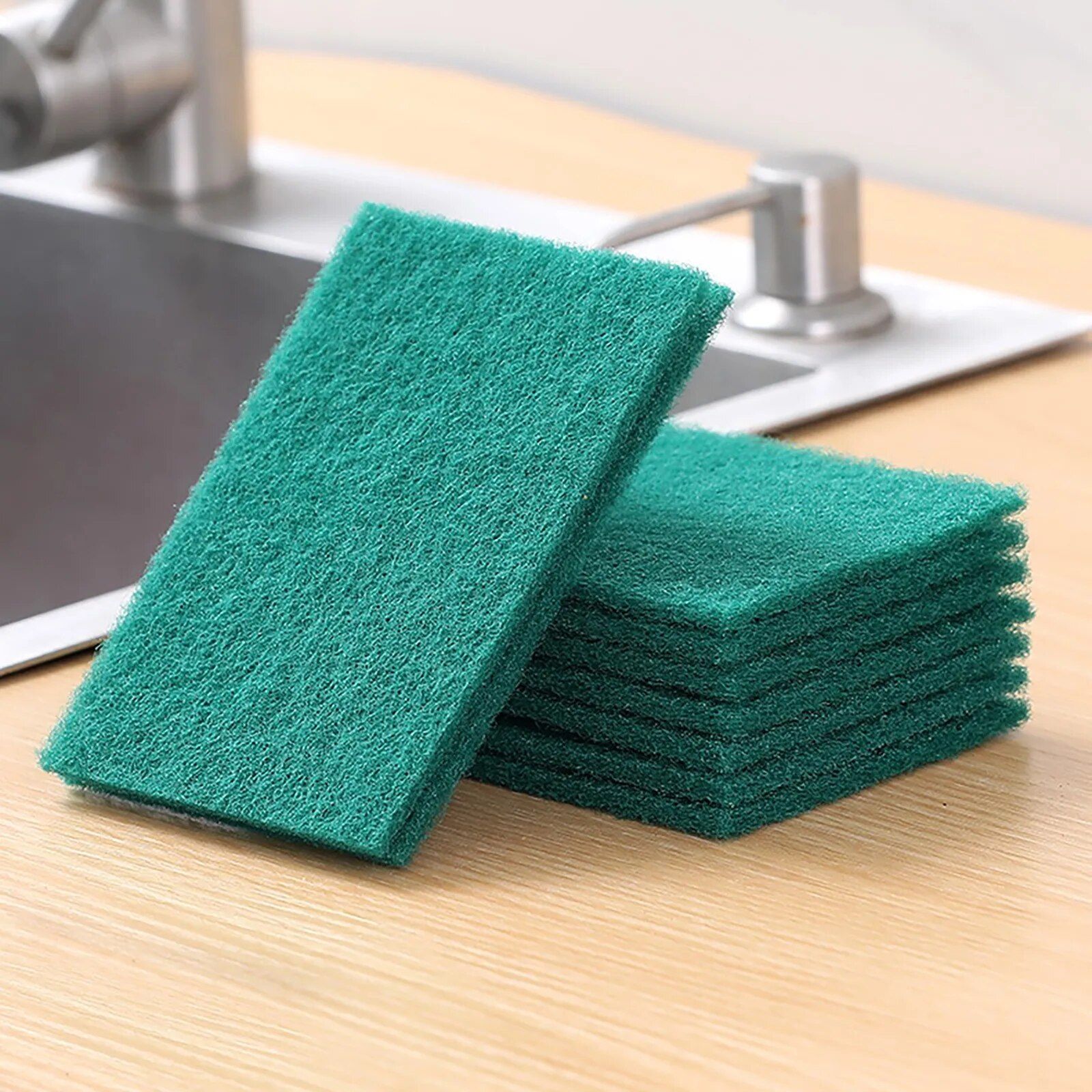 Picture of (Pack of 10pcs) Modern Bright Dish Washing Pad Green Scouring Pad Dish Cleaning Scrubber Scouring Pads for Dishes Kitchen Scrubbers & Metal Grills - Majuni