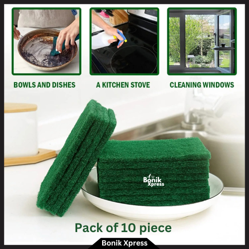 Picture of (Pack of 10pcs) Modern Bright Dish Washing Pad Green Scouring Pad Dish Cleaning Scrubber Scouring Pads for Dishes Kitchen Scrubbers & Metal Grills - Majuni