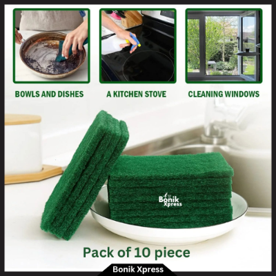 Picture of (Pack of 10pcs) Modern Bright Dish Washing Pad Green Scouring Pad Dish Cleaning Scrubber Scouring Pads for Dishes Kitchen Scrubbers & Metal Grills - Majuni