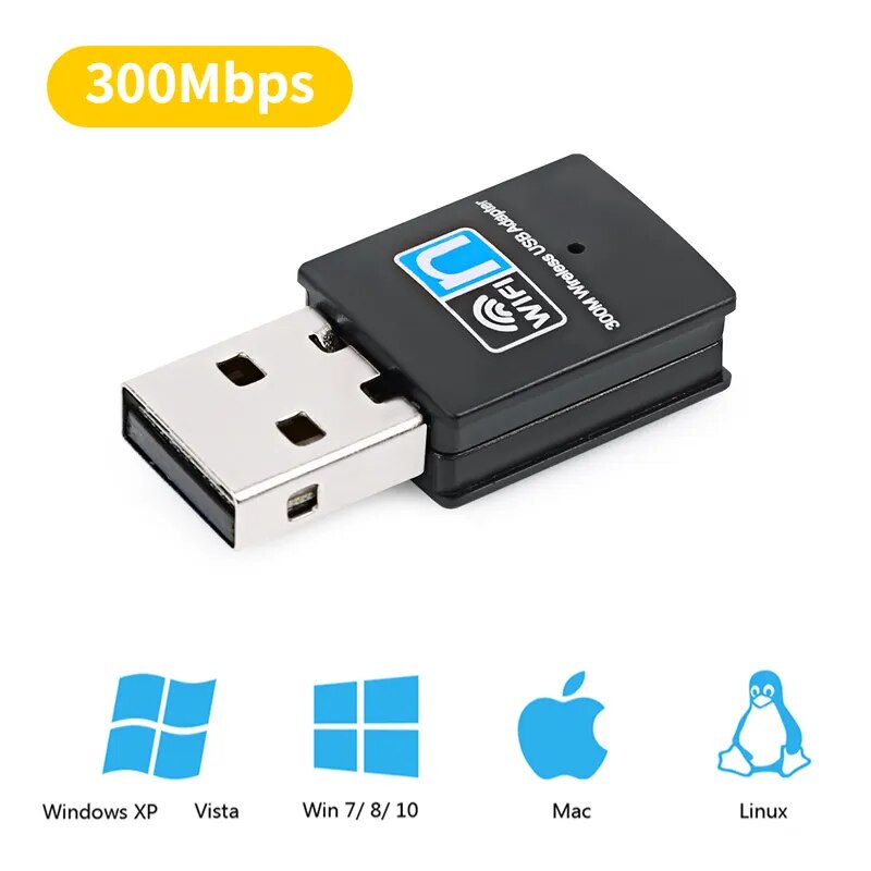 Picture of Wireless Mini USB Wifi Adapter 802.11N 300Mbps USB2.0 Receiver Dongle Network Card For Desktop Laptop PC Windows 7 8 10 11