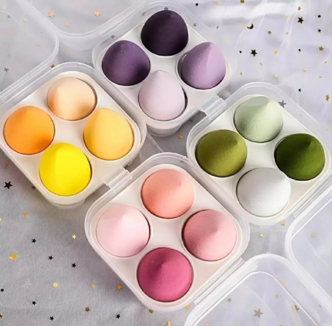 Picture of 4pcs Makeup Blender Cosmetic Puff with Storage Box Foundation Powder Sponge Beauty Tools Women Make Up Accessories