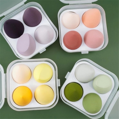 Picture of 4pcs Makeup Blender Cosmetic Puff with Storage Box Foundation Powder Sponge Beauty Tools Women Make Up Accessories