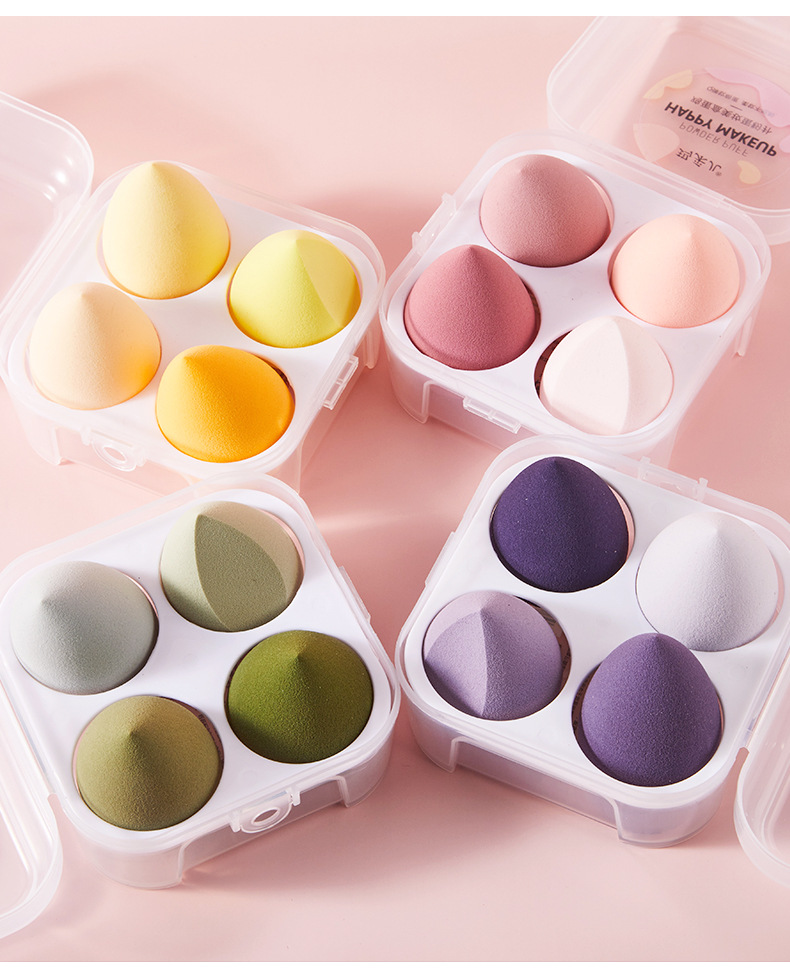 Picture of 4pcs Makeup Blender Cosmetic Puff with Storage Box Foundation Powder Sponge Beauty Tools Women Make Up Accessories