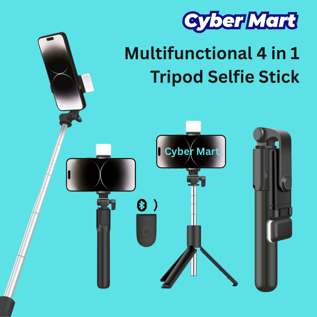 Picture of Multifunctional 4 in 1 Portable Adjustable & Foldable Monopod Selfie Stick & Tripod with Selfie Light & Wireless Bluetooth Remote Control - Selfie Stick - By Cyber Mart