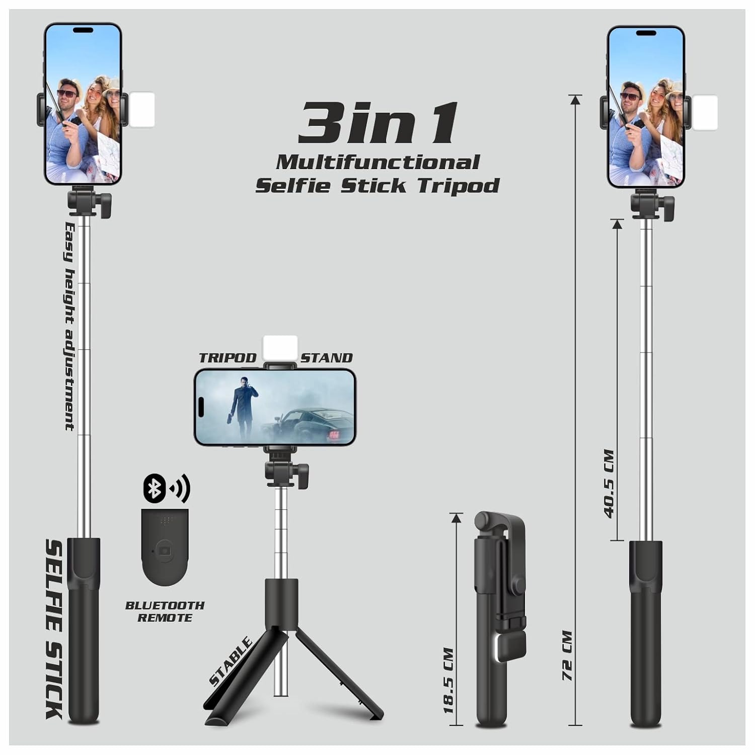 Picture of Multifunctional 4 in 1 Portable Adjustable & Foldable Monopod Selfie Stick & Tripod with Selfie Light & Wireless Bluetooth Remote Control - Selfie Stick - By Cyber Mart