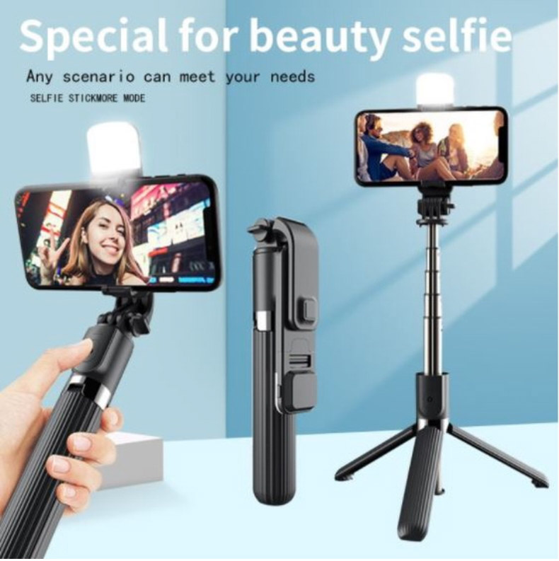 Picture of 100cm Longest Tripod Stand + Selfie Stick Foldable Mini Tripod with Fill Light Bluetooth Remote Shutter Retractable Rod for Phone N08S/Q07 - Tripod