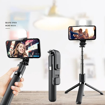 Picture of 100cm Longest Tripod Stand + Selfie Stick Foldable Mini Tripod with Fill Light Bluetooth Remote Shutter Retractable Rod for Phone N08S/Q07 - Tripod