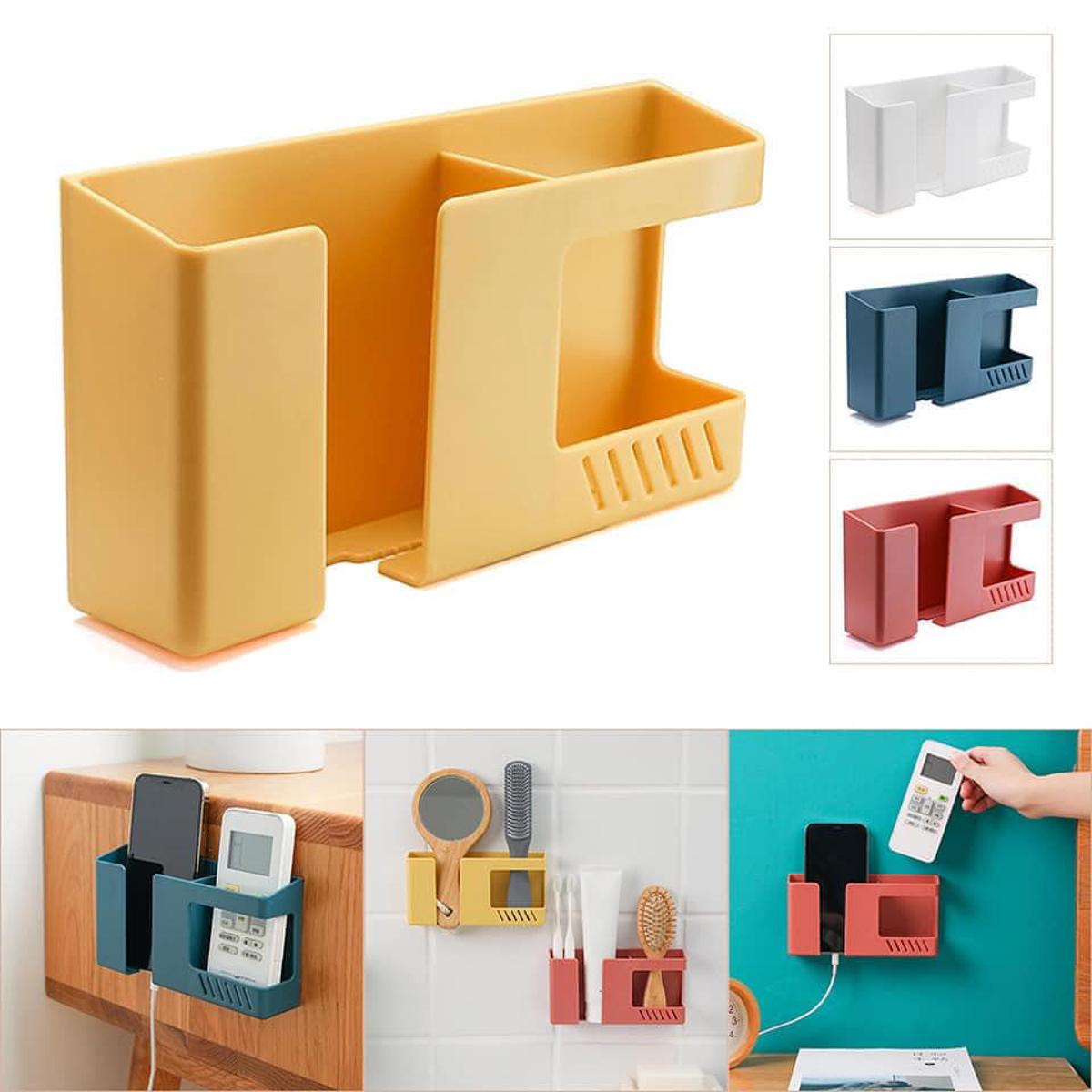 Picture of New 2 in 1 Wall Mounted Storage Box Multifunction Punch Free Organizer TV Remote Control DIY Mobile Phone Plug Charging Holder