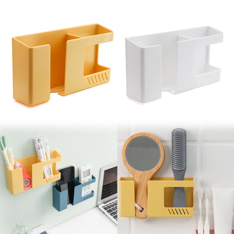 Picture of New 2 in 1 Wall Mounted Storage Box Multifunction Punch Free Organizer TV Remote Control DIY Mobile Phone Plug Charging Holder