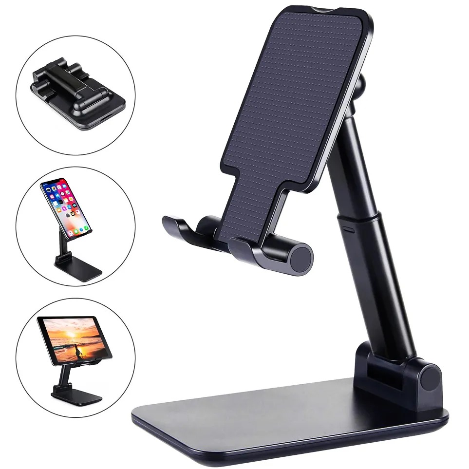 Picture of Mobile Phone Stand Desktop Lazy Bedside Universal Universal Support Stand Foldable and Hoisting Multi Function Telescopic Adjust (Black) Mobile Holder