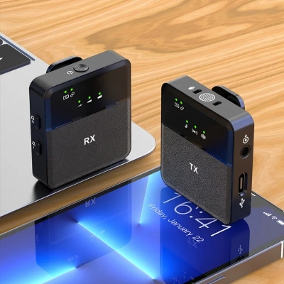 Picture of Professional 2 In 1 SX9 Wireless Microphone for Type C & 3.5 Interface Recording Mircophone Smart Noise Cancelling Mini Portable Mic on Live Streaming - Black