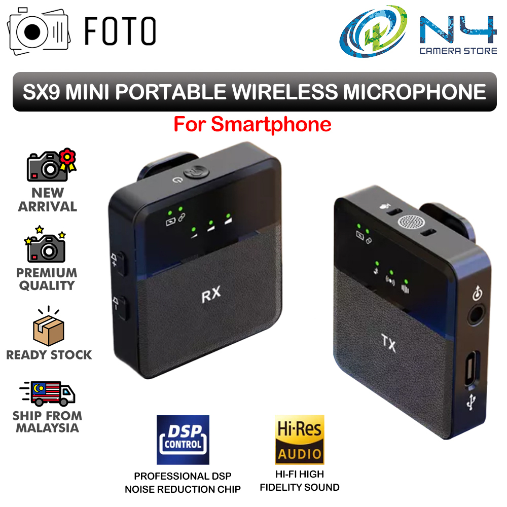 Picture of Professional 2 In 1 SX9 Wireless Microphone for Type C & 3.5 Interface Recording Mircophone Smart Noise Cancelling Mini Portable Mic on Live Streaming - Black