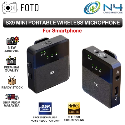 Picture of Professional 2 In 1 SX9 Wireless Microphone for Type C & 3.5 Interface Recording Mircophone Smart Noise Cancelling Mini Portable Mic on Live Streaming - Black